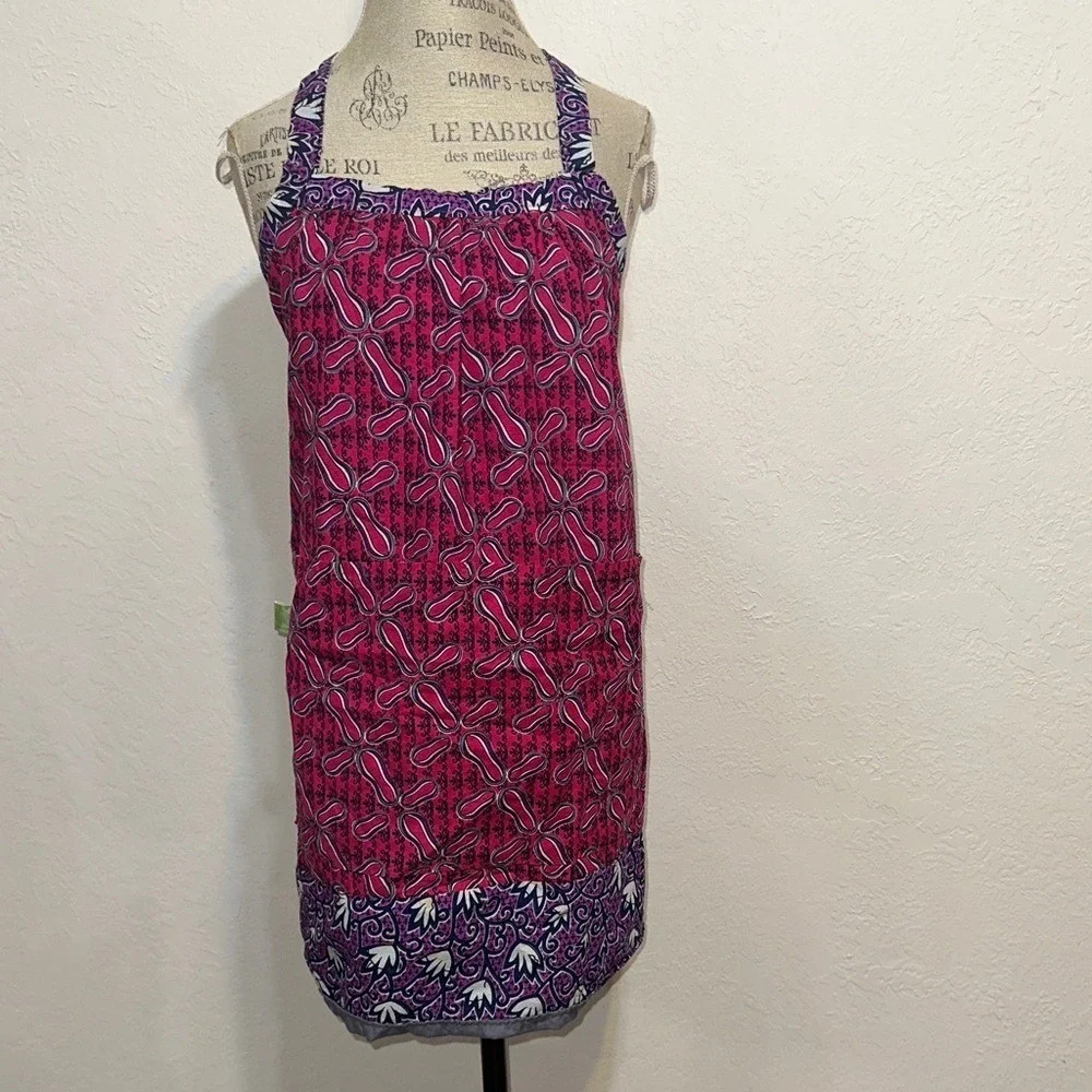 Global Mamas Pink Purple Batik Print Cotton Apron with Front Pocket Fair Trade